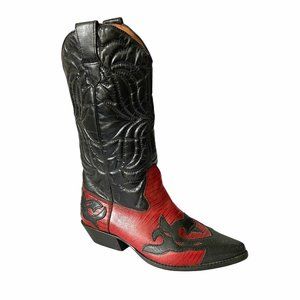 Flings Sundance Red Black Leather Cowboy Boots